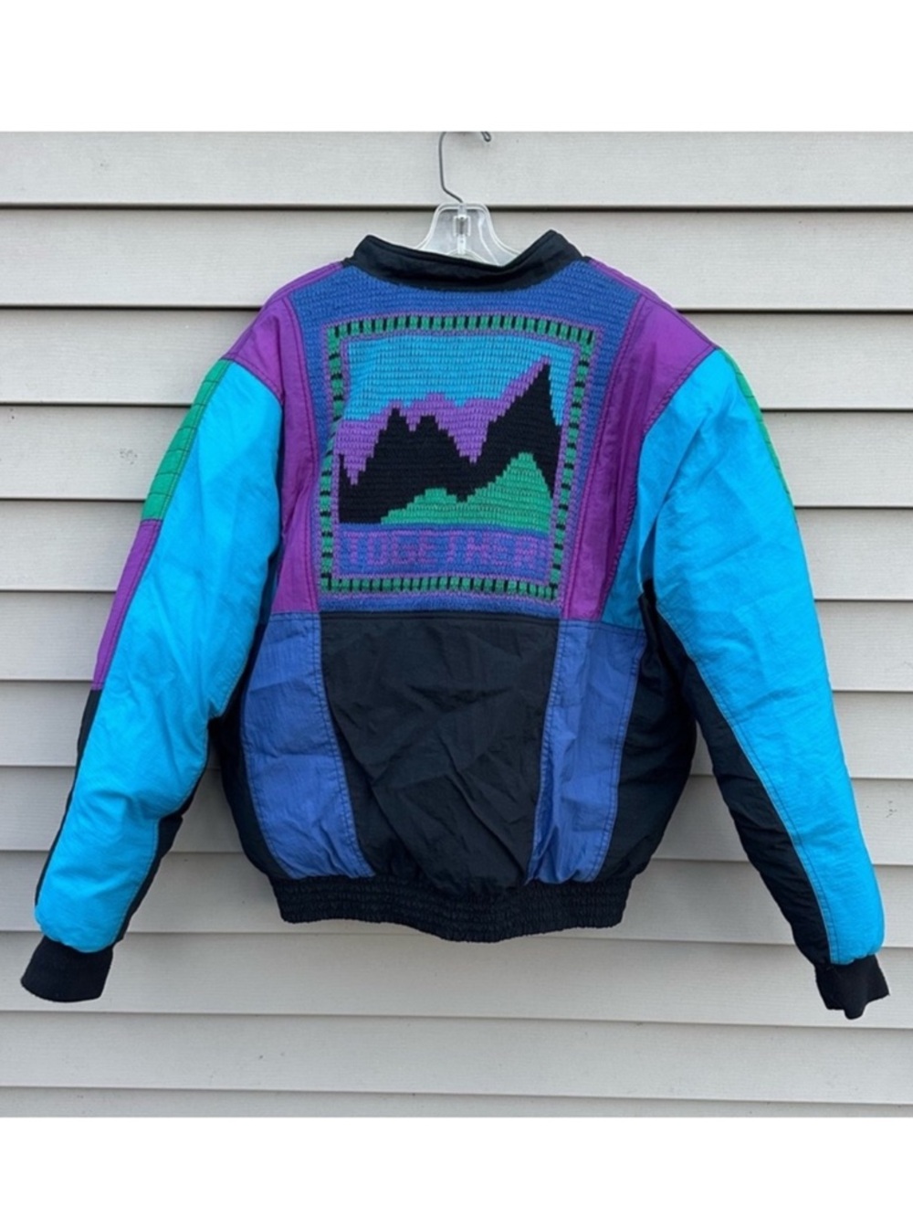 Vintage 80's Down ski Coat women’s colorblock  Together! Brand Sz XL